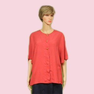 WORTHINGTON Vintage Short Sleeve, Button Down Blouse ~ Size 12 ~ Solid Red